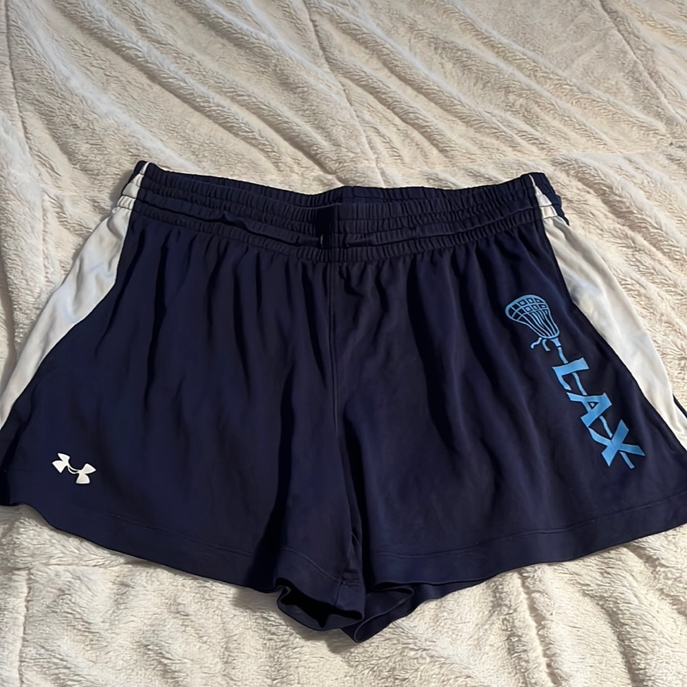 Under Armour lacrosse shorts - Navy with light blue lettering & white down sides